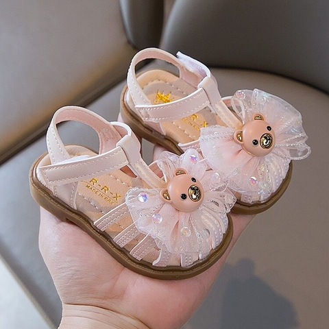 Sandal tập đi gắn nơ gấu siêu xinh