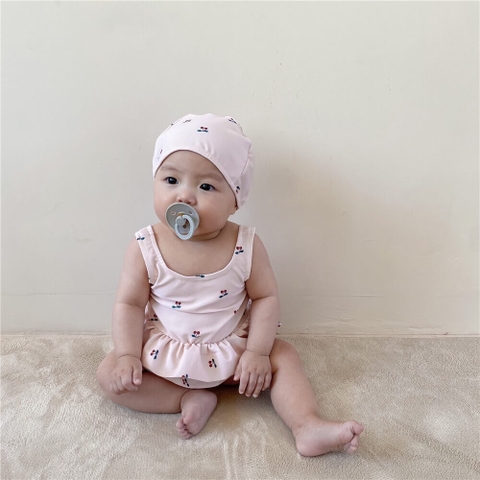 Bộ đồ bơi họa tiết cherry màu be