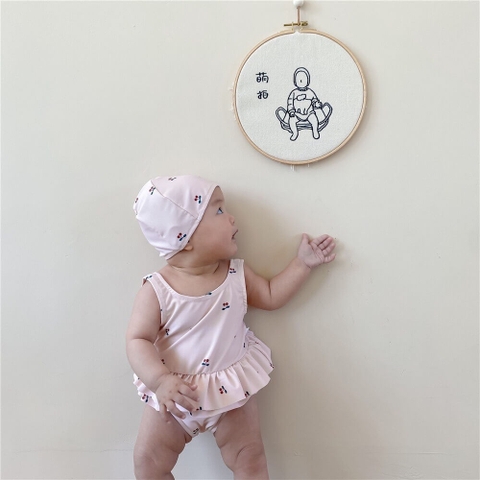 Bộ đồ bơi họa tiết cherry màu be