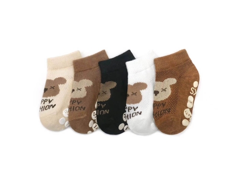 Set 5 đôi vớ Kidsock cổ ngắn hình gấu chống trượt