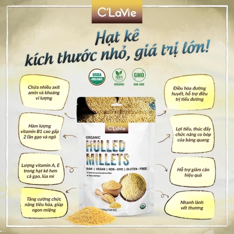 Hạt kê hữu cơ tách vỏ C'lavie 200g