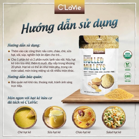 Hạt kê hữu cơ tách vỏ C'lavie 200g