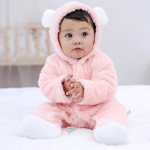 Bodysuit nỉ nhung gấu lông ấm dài tay
