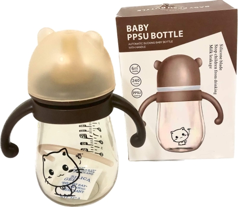 Bình sữa hình mèo PPSU cổ rộng chống sặc