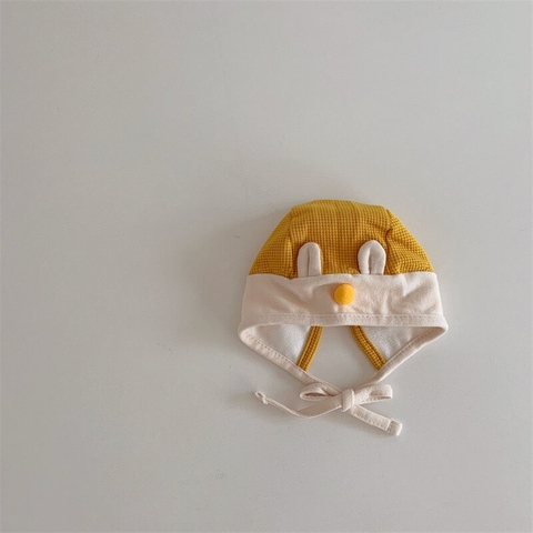 Mũ nón cotton buộc dây tai thỏ mũi bông