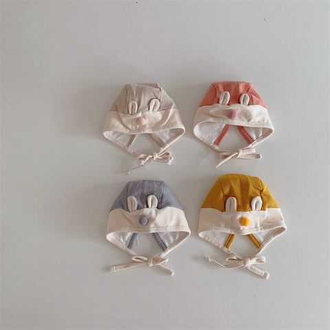 Mũ nón cotton buộc dây tai thỏ mũi bông