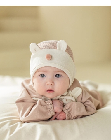 Mũ nón cotton buộc dây tai thỏ mũi bông