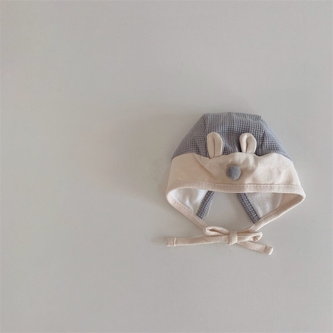 Mũ nón cotton buộc dây tai thỏ mũi bông