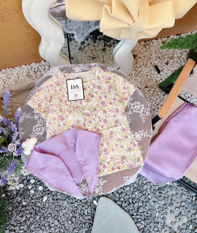 Bộ bà ba hoa nhí kèm quần và khăn cho bé gái