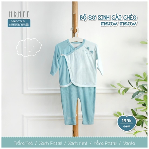 Bộ sơ sinh cài chéo meow meow Hrnee