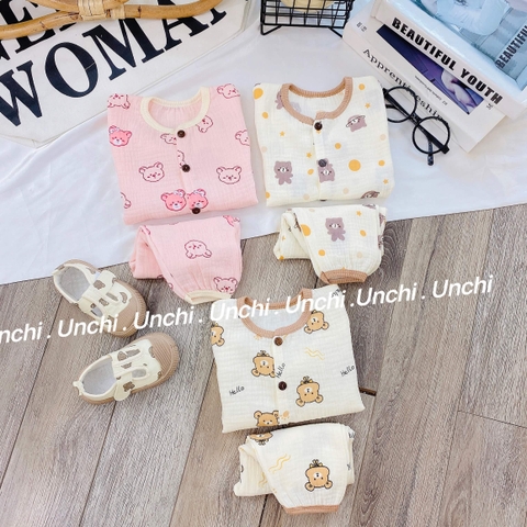 Bộ dài tay chất liệu xô muslin Unchi