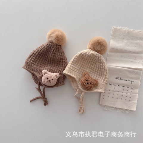 Mũ len bịt tai hình gấu dễ thương
