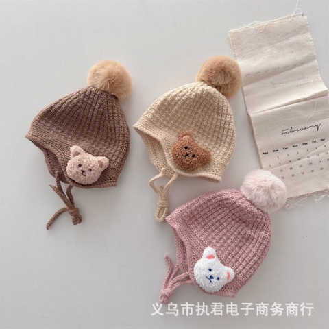 Mũ len bịt tai hình gấu dễ thương