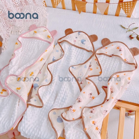 Ủ choàng Boona hạt đậu kết hợp vải muslin hoạ tiết