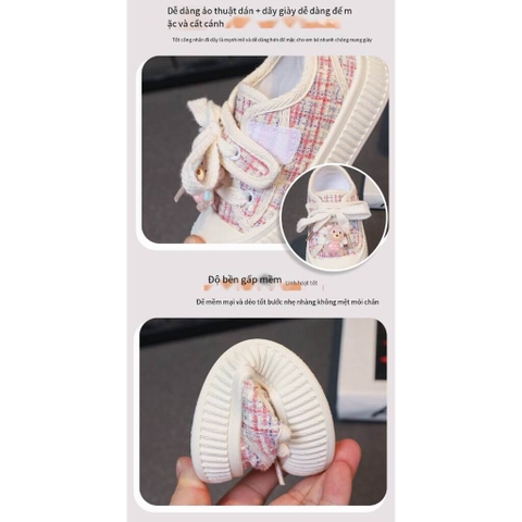 Giày vải canvas đế mềm cột dây thời trang cho bé gái