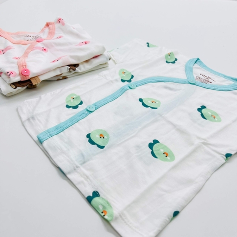 Áo cộc tay sơ sinh cúc lệch họa tiết HN kids