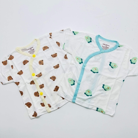 Áo cộc tay sơ sinh cúc lệch họa tiết HN kids