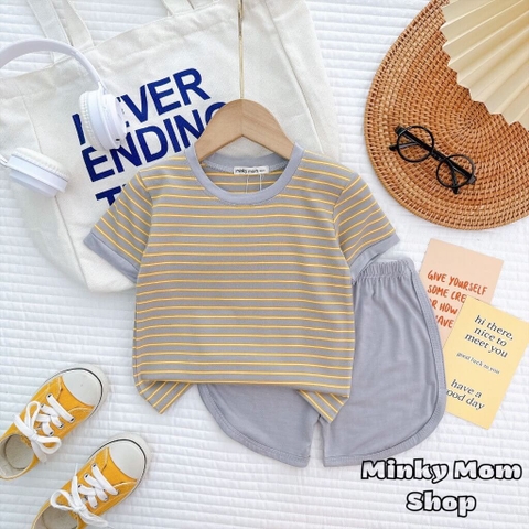 Bộ Minky Mom ngắn tay thun sọc dệt quần vát