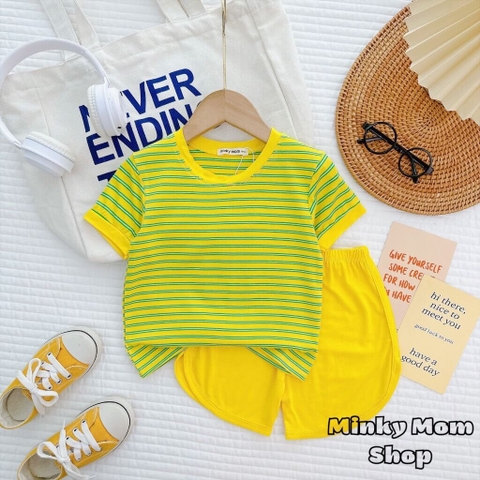Bộ Minky Mom ngắn tay thun sọc dệt quần vát