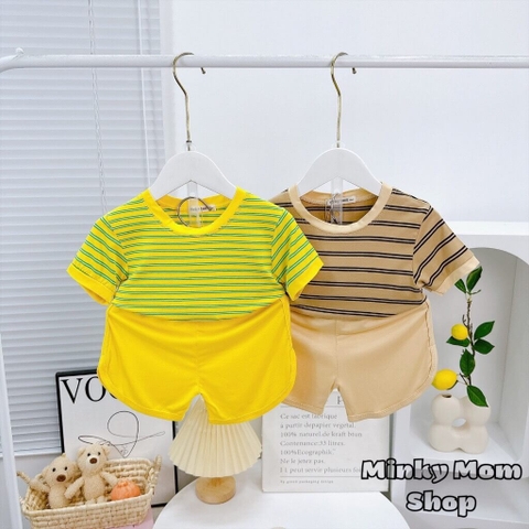 Bộ Minky Mom ngắn tay thun sọc dệt quần vát