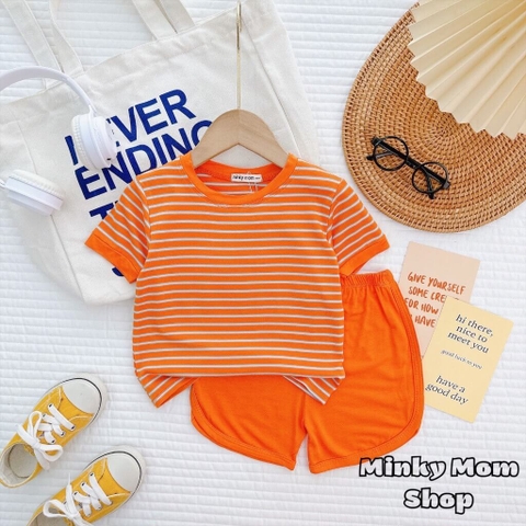 Bộ Minky Mom ngắn tay thun sọc dệt quần vát