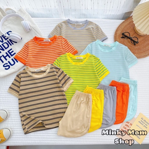 Bộ Minky Mom ngắn tay thun sọc dệt quần vát