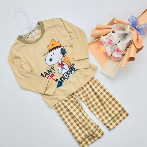 Bộ dài Minky Mom áo in hình quần caro