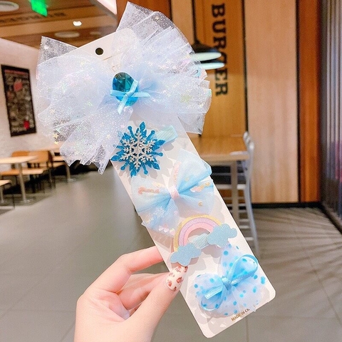 Bộ 4 kẹp tóc nơ in hình công chúa Elsa