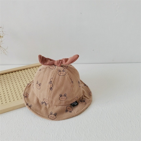 Mũ vành len tăm cài nơ thỏ cho bé