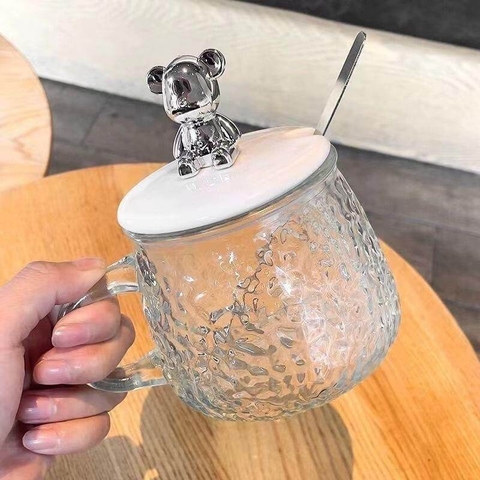 Cốc thủy tinh nắp gấu bằng nhựa 500ML