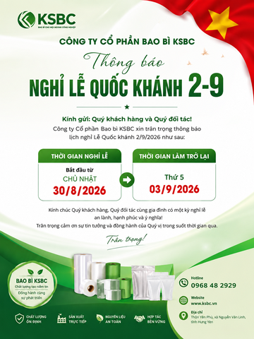🎉 THÔNG BÁO LỊCH NGHỈ LỄ QUỐC KHÁNH 2/9/2026 CỦA CÔNG TY CỔ PHẦN BAO BÌ KSBC🎉
