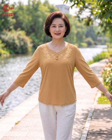 26021 - Áo Kiểu Tay Lỡ Cổ Tim Thêu Hoa Văn Đính Đá Thanh Lịch
