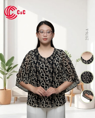 25176 - Tay Áo Cánh Tiên In Họa Tiết Ký Tự Thêu Đính Đá