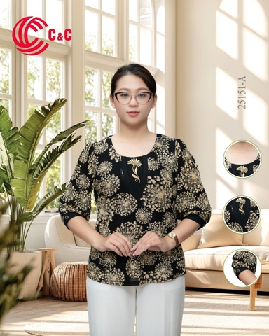 25151 - Áo Tay Lỡ Phồng Họa Tiết Hoa Bồ Công Anh