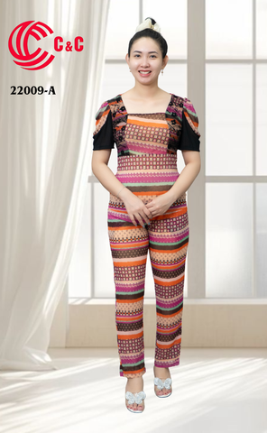 22009 - Phom Ôm Body Tay Ngắn Phối Ren Lưới In Họa Tiết