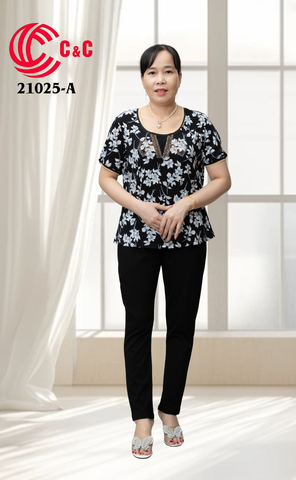 21025 - Áo Họa Tiết Đính Đá Thủy Tinh Quần Thun