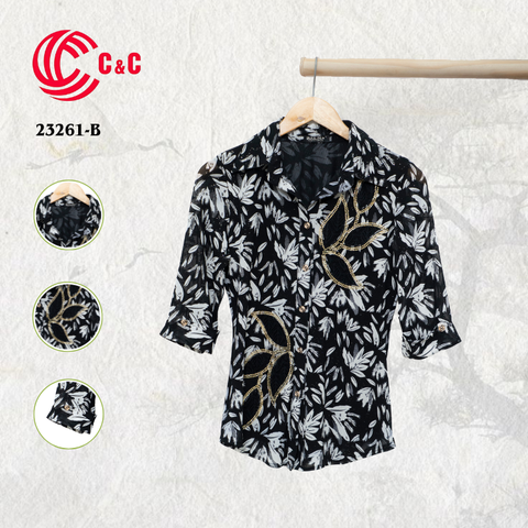 23261 - Họa Tiết Lá Cách Điệu Đính Đá 3 Màu