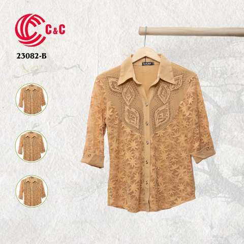 23082 - Vải Lưới Kim Tuyến Thêu Ren Phối Họa Tiết Đính Đá