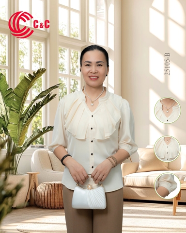 25105 - Sơ Mi Cổ Trụ Nhún Bèo Trẻ Trung Thanh Lịch Duyên Dáng