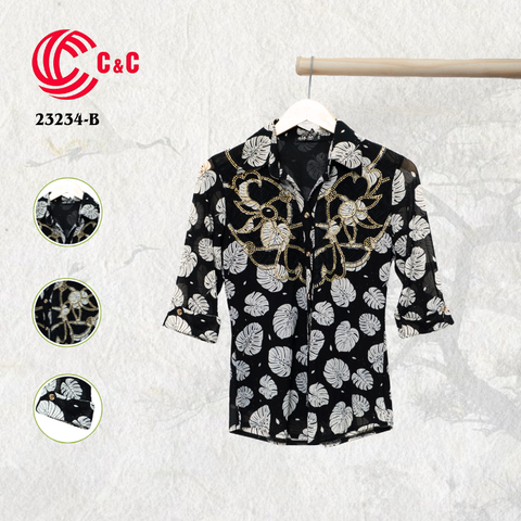 23234 - Họa Tiết Lá Phối Thêu Ren Đính Đá Thủy Tinh