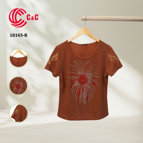 18165 - Vải Thun Kim Tuyến Thêu Họa Tiết Ép Đá Tay Áo Trang Trí Đá Thân Áo Hình Pháo Hoa