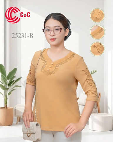 25231 - Cổ Tim Phối Ren Thêu Nổi Viền Đá