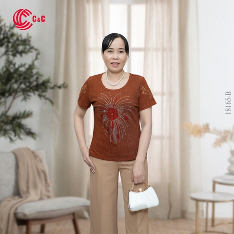 18165 - Vải Thun Kim Tuyến Thêu Họa Tiết Ép Đá Tay Áo Trang Trí Đá Thân Áo Hình Pháo Hoa