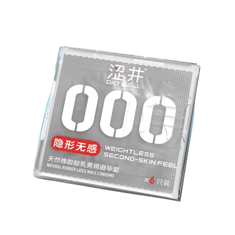 Bao Cao Su Drywell Naked Invisible 000 – Siêu Mỏng, Cảm Giác Chân Thật – Hộp 6 Cái