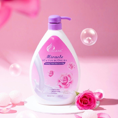 Sữa tắm dưỡng da hương hoa hồng Charme Miracle 1000ml hồng chính hãng