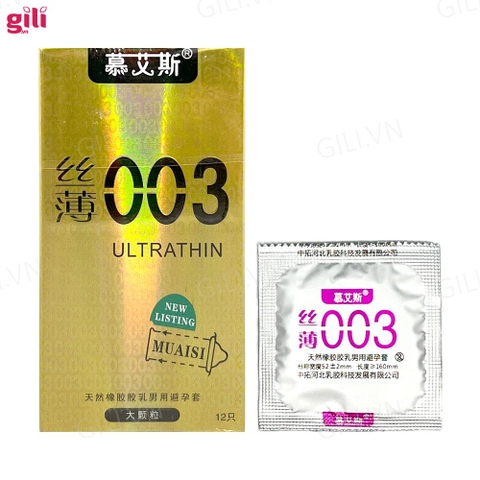 Bao cao su siêu mỏng Muaisi 0.03 Vàng hộp 12 chiếc Ultrathin chính hãng