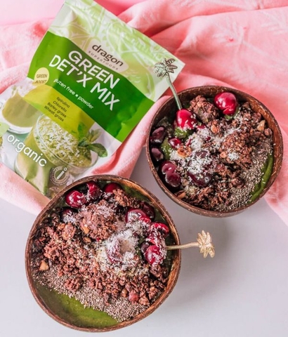 Hỗn hợp 4 loại bột xanh tảo lục, tảo xoắn, cỏ lúa mì, lúa mạch hữu cơ hỗ trợ thải độc Green Det’x mix Dragon Supperfoods 200Gr