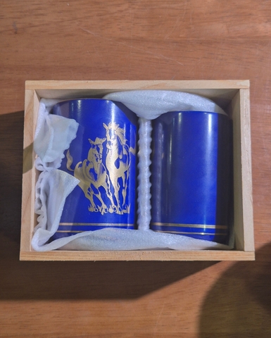 Ly trà đôi, ly phu thê từ gốm Kutani (bao gồm hộp gỗ)