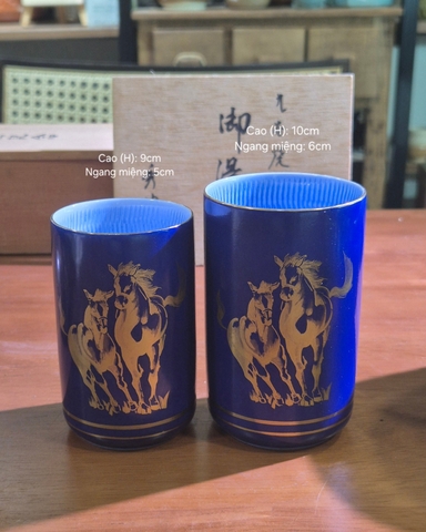 Ly trà đôi, ly phu thê từ gốm Kutani (bao gồm hộp gỗ)
