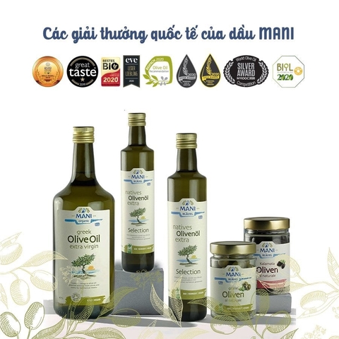 Dầu Olive Extra Virgin hữu cơ ép lạnh Mani 500ml/ 250ml